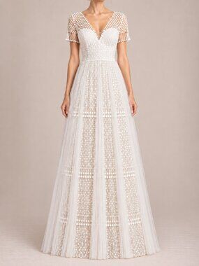 Marchesa Notte Wedding Dress Sequin Lace Tulle Pleated A Line Gown NWT